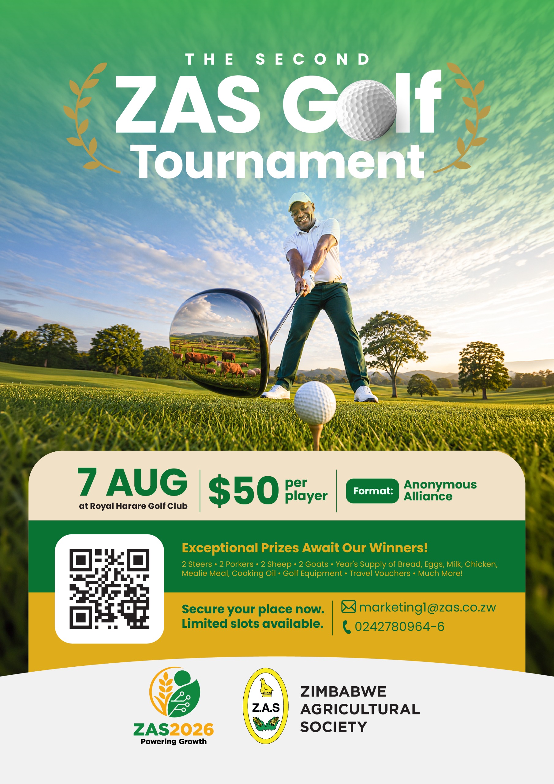 Second ZAS Golf Tournament flyer for 7 August at Royal Harare Golf Club