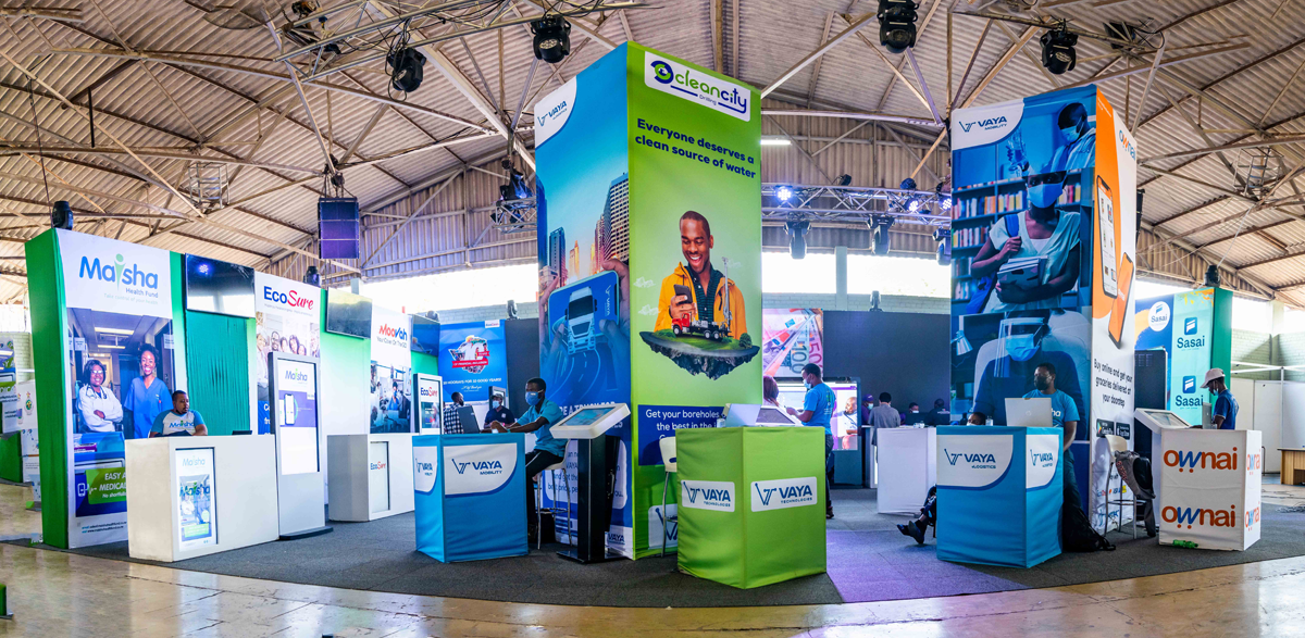 Visitors walking through an agricultural exhibition pavilion