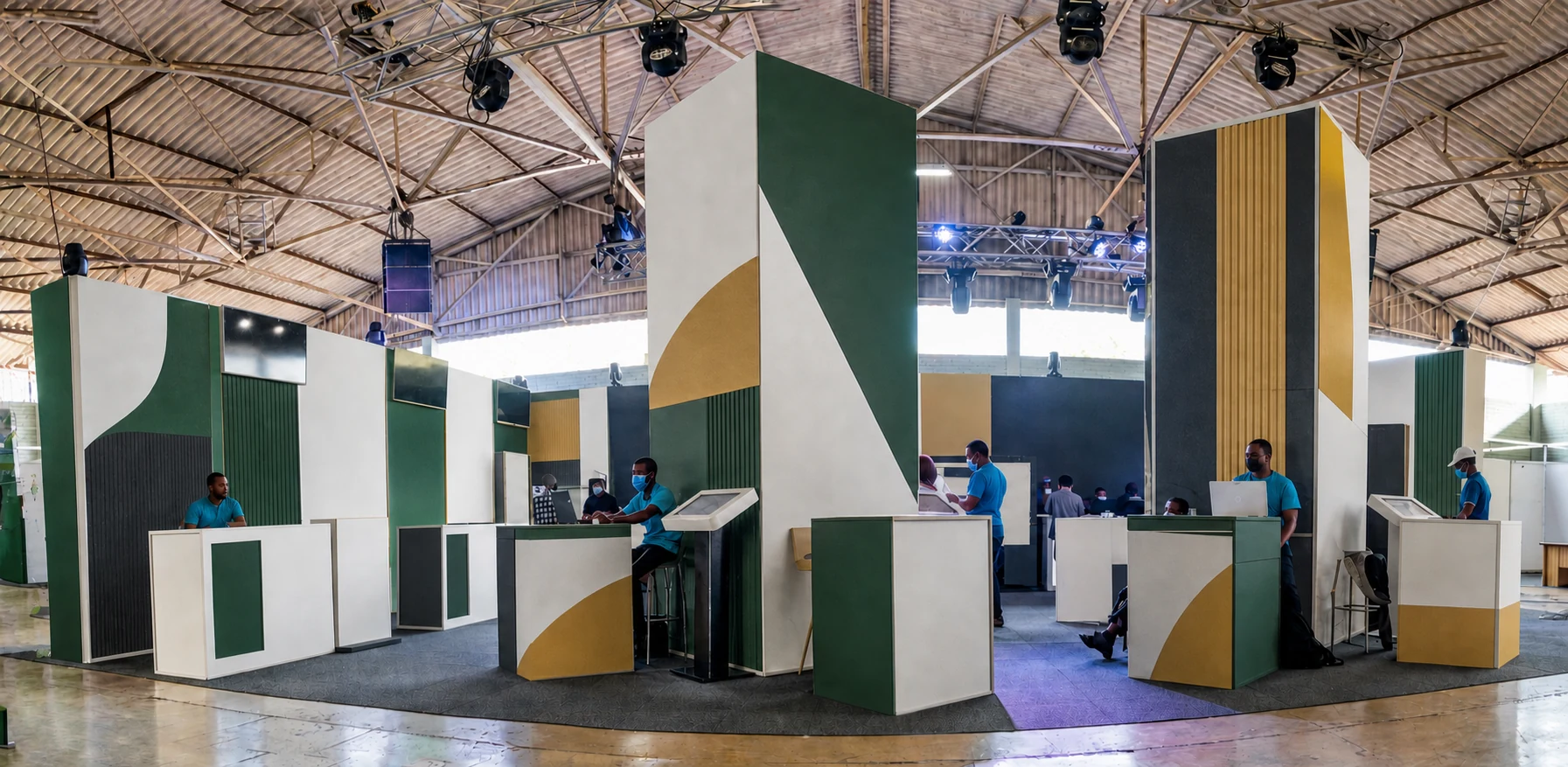 Interior of a ZAS Business Hub pavilion prepared for an event